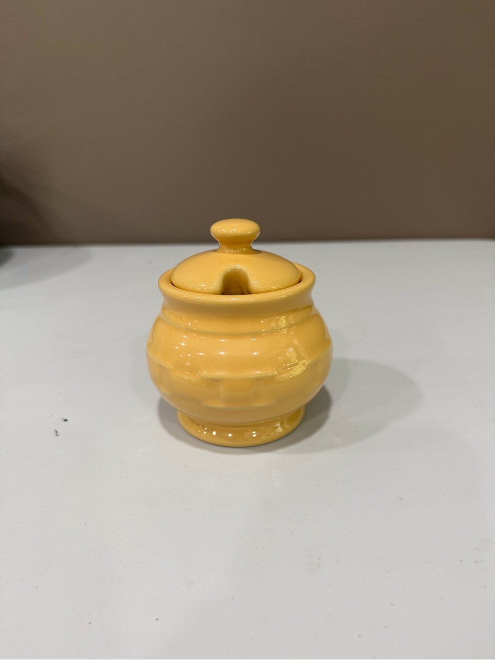 Longaberger Yellow Ceramic Sugar Bowl with Lid